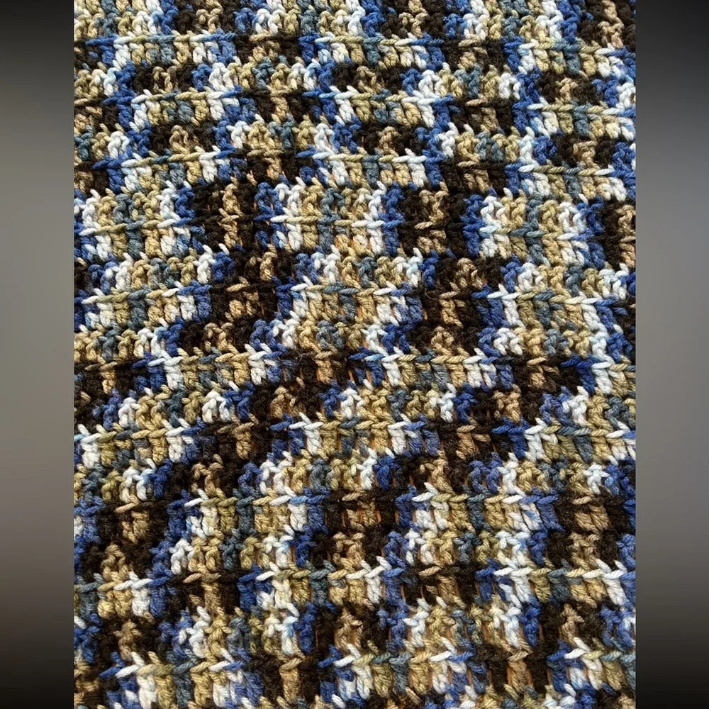 Handmade Black, Blue, & Brown Crochet Blanket
